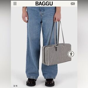 Baggu Medium Nylon Bowler Bag Black & White Gingham
